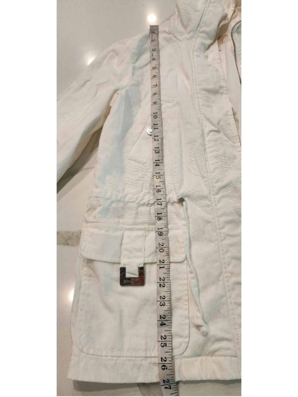 Michael Kors White Utility Cargo Jacket Women’s M Cotton Drawstring Zip Pockets - Picture 12 of 14